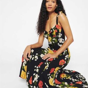 Floral Maxi Dress - Black with Multicolor Flowers